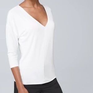 Tapered Women’s White V-Neck 3/4 Sleeve Cotton Top Size Medium